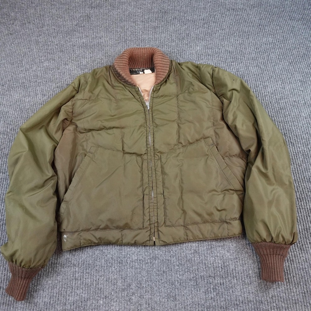 Vintage Tempco Down Jacket Mens Medium Green Bomber Goose Nylon Insulated 13092